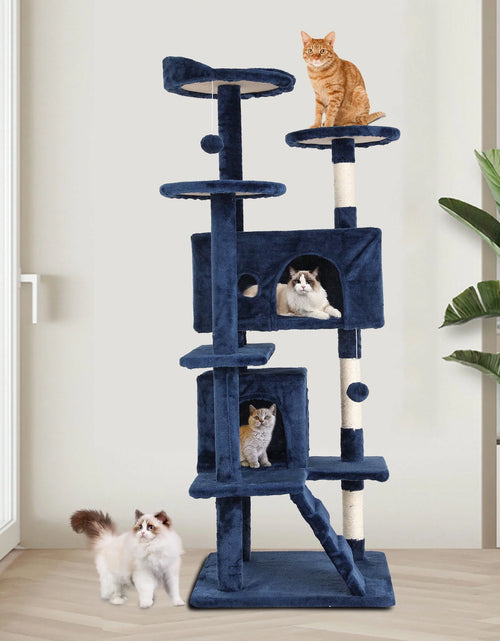 Load image into Gallery viewer, Torre De Juego Cat Tree De 54 in Con Doble Condominio, Poste Rascador Y Percha Para Interiores, Azul Marino
