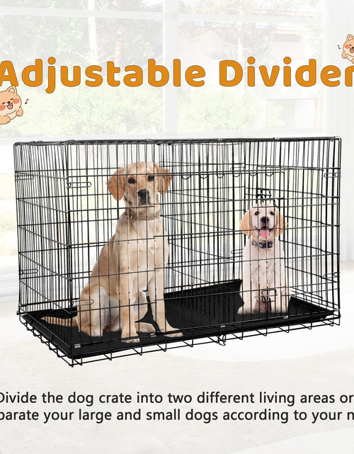 Load image into Gallery viewer, 42 Inch Jaula Para Perro, Jaulas Y Perreras Plegables Grandes Para Perros Grandes Con Asa, Jaula Para Perro De Alambre Metálico De Doble Puerta Para Exteriores Con Bandeja De Plástico Para Perros Medianos, Negro
