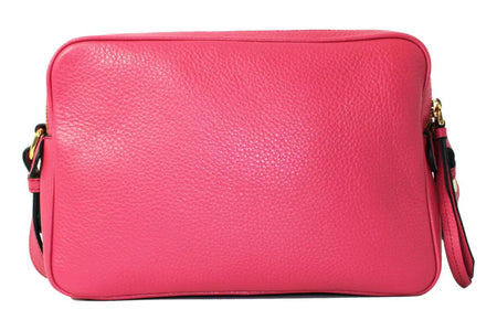 New  Peonia Pink Vitello Phenix Leather Double Zip Crossbody 1BH079