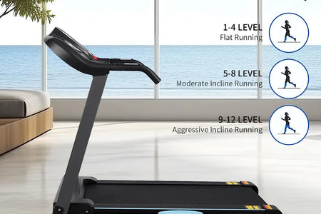 Treadmill 2.5HP Eléctrica Con 12 Niveles Auto Incline Plegable Treadmill Con Monitor LCD 220Lbs 8.5 Mph Rango De Velocidad Para Gimnasio En Casa Ejercicio Fitness