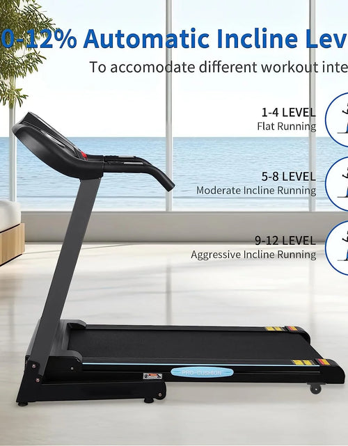 Load image into Gallery viewer, Treadmill 2.5HP Eléctrica Con 12 Niveles Auto Incline Plegable Treadmill Con Monitor LCD 220Lbs 8.5 Mph Rango De Velocidad Para Gimnasio En Casa Ejercicio Fitness
