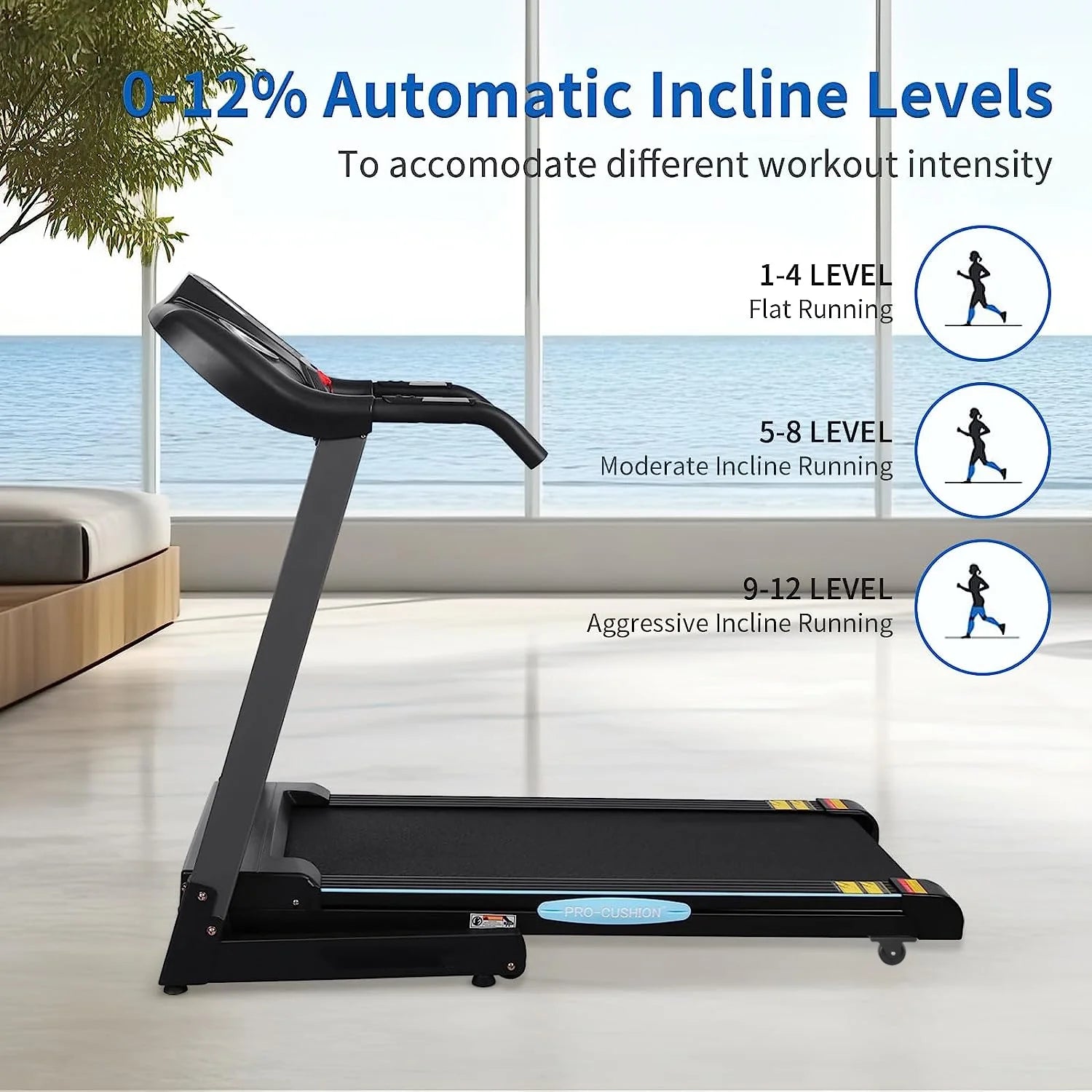 Treadmill 2.5HP Eléctrica Con 12 Niveles Auto Incline Plegable Treadmill Con Monitor LCD 220Lbs 8.5 Mph Rango De Velocidad Para Gimnasio En Casa Ejercicio Fitness