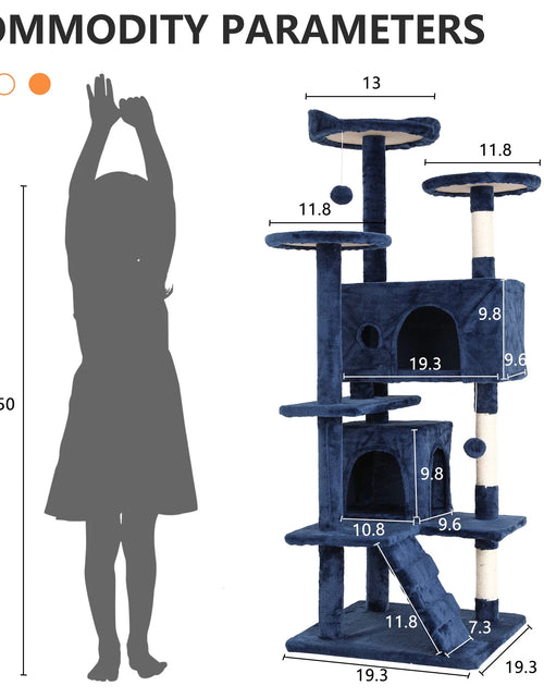 Load image into Gallery viewer, Torre De Juego Cat Tree De 54 in Con Doble Condominio, Poste Rascador Y Percha Para Interiores, Azul Marino
