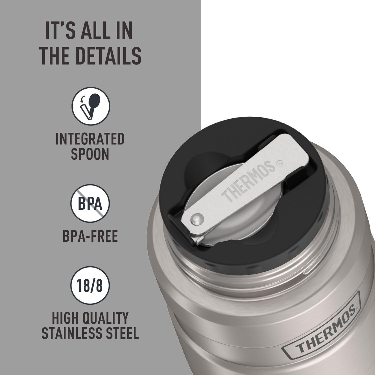 Stainless King 16 Ounce Food Jar with Folding Spoon, Stainless Steel, 16 Oz