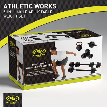 Juego De Mancuernas Ajustables 5 En 1 De 40 Lb, Ejercicios De Fitness Para Gimnasio En Casa, Negro, Orificios De 1 Pulgada Compatibles Con Barra De Tamaño Estándar