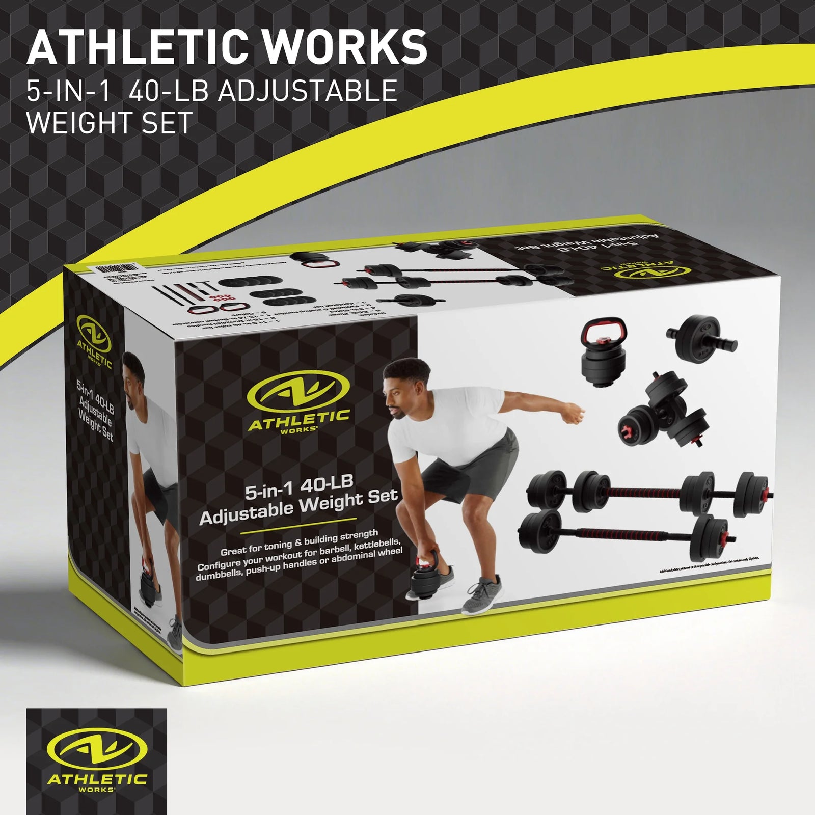 Juego De Mancuernas Ajustables 5 En 1 De 40 Lb, Ejercicios De Fitness Para Gimnasio En Casa, Negro, Orificios De 1 Pulgada Compatibles Con Barra De Tamaño Estándar