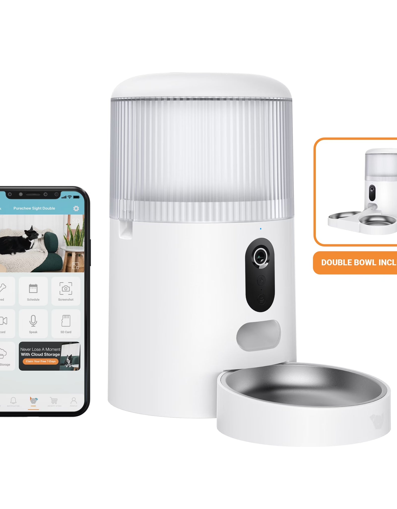 Comedero Automático Doble Para Mascotas Purechew Con Cámara HD Y Doble Tazón Para Gatos Y Perros
