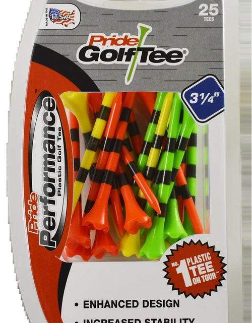 Load image into Gallery viewer, Pride Performance Plastic Golf Tees, 3-1/4" Length, Striped Fruit Mix, 25 Count, Low-Resistance Head for Golf, Longer Drives, Durable Plastic
