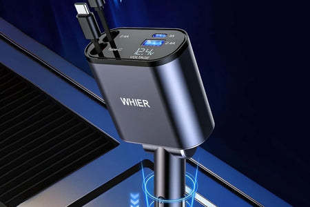 , Carga Súper Rápida 4 En 1 Con Cables Retráctiles (31,5 Pulgadas) Y 2 Puertos USB, Negro