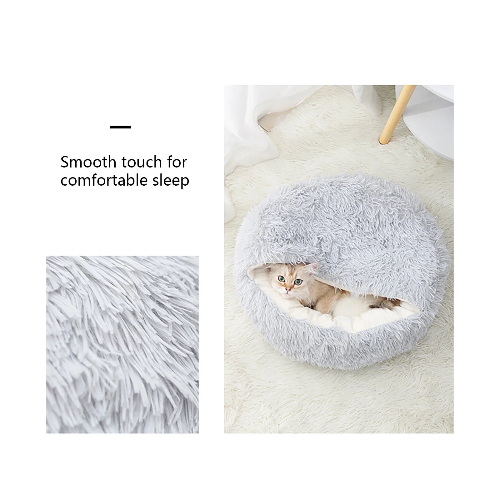 Camas Calmantes Para Perros Y Cama Cueva Para Gatos Con Funda Con Capucha, Camas Redondas Removibles Y Lavables Para Mascotas Pequeñas Y Medianas, Cama Acolchada Antideslizante De Piel Sintética Esponjosa Para Mejorar El Sueño, Se Adapta Hasta 11 Lbs