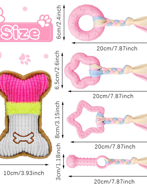 Load image into Gallery viewer, Paquete De 5 Juguetes Masticables Para Cachorros Para La Dentición De Perros Pequeños, Juguetes De Dentición Para Cachorros De Goma Rosa De Peluche Con Chirrido Juguetes Para Perros Para Limpiar Dientes Juguetes Interactivos De Huesos Para Perros
