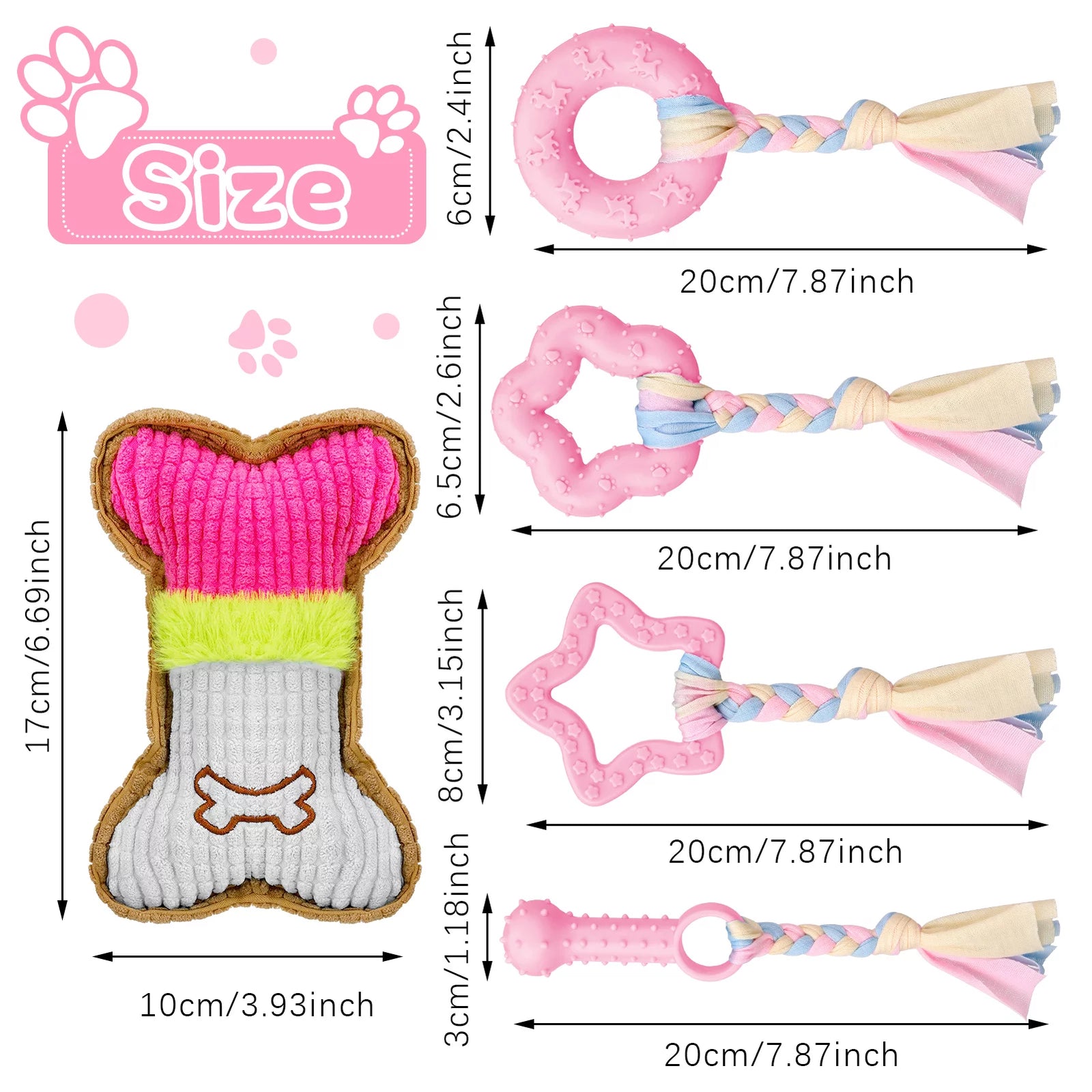 Paquete De 5 Juguetes Masticables Para Cachorros Para La Dentición De Perros Pequeños, Juguetes De Dentición Para Cachorros De Goma Rosa De Peluche Con Chirrido Juguetes Para Perros Para Limpiar Dientes Juguetes Interactivos De Huesos Para Perros