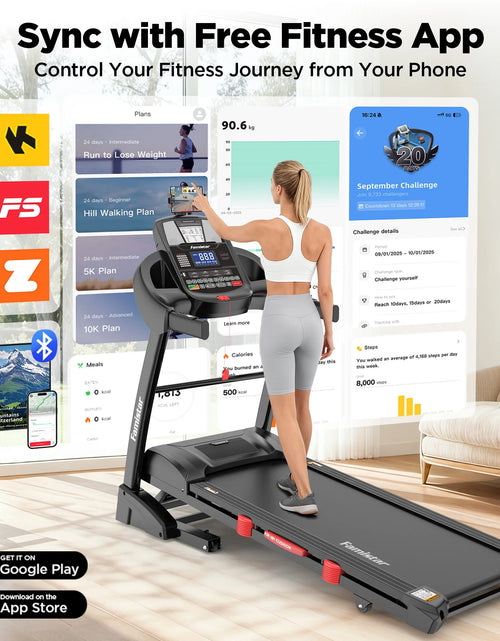 Load image into Gallery viewer, Caminadora Plegable De 5.0HP Para El Hogar Con 20 Inclinaciones Automáticas, Aplicación Inteligente, 300Lbs, Altavoces Bluetooth Hifi, 64 Programas, Velocidad De 12MPH, Máquina De Correr Eléctrica Plegable, Correa Para La Rodilla, Regalo
