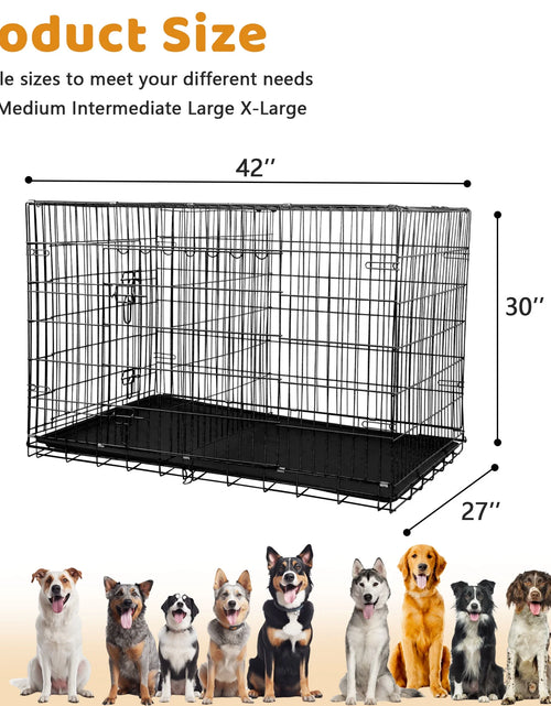 Load image into Gallery viewer, 42 Inch Jaula Para Perro, Jaulas Y Perreras Plegables Grandes Para Perros Grandes Con Asa, Jaula Para Perro De Alambre Metálico De Doble Puerta Para Exteriores Con Bandeja De Plástico Para Perros Medianos, Negro
