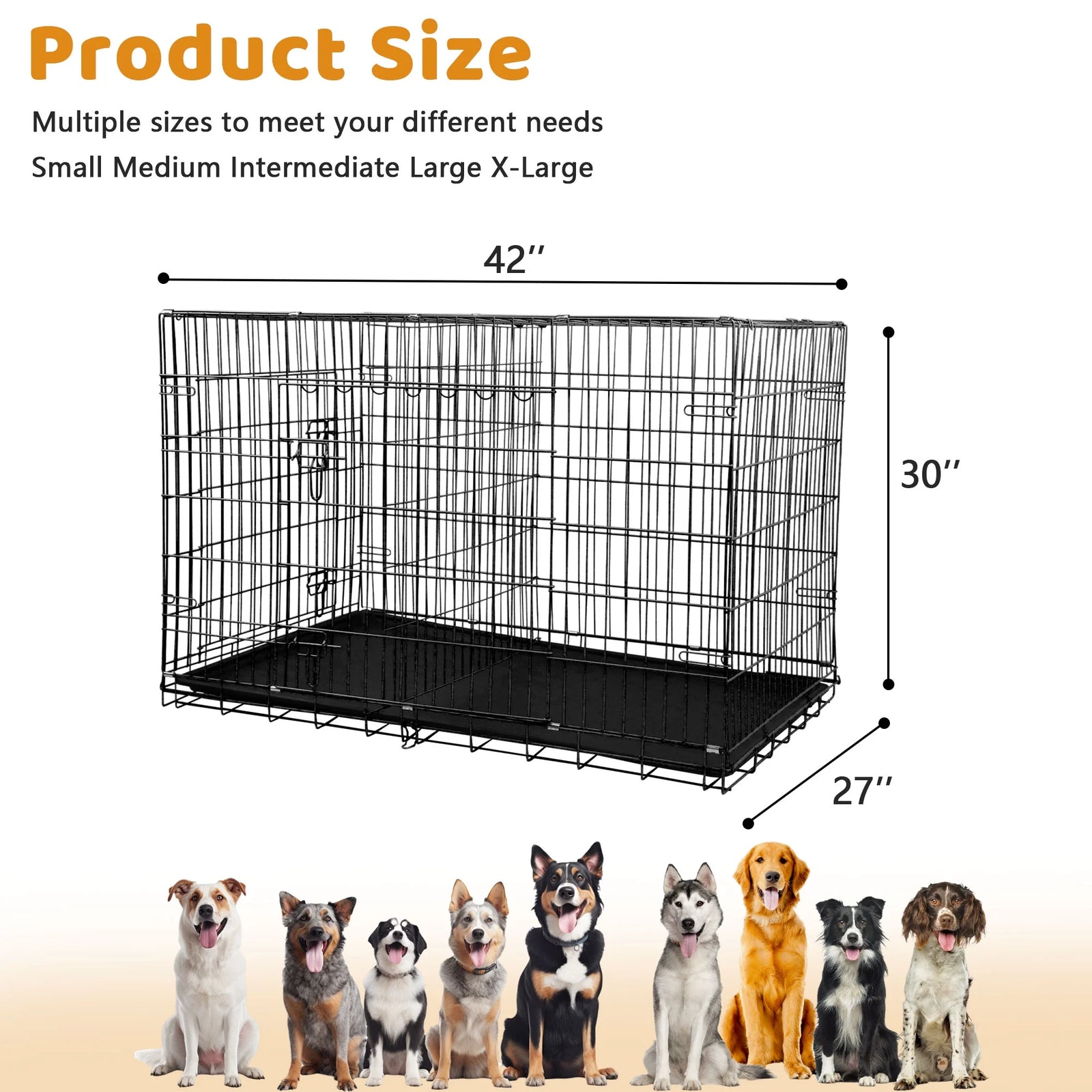 42 Inch Jaula Para Perro, Jaulas Y Perreras Plegables Grandes Para Perros Grandes Con Asa, Jaula Para Perro De Alambre Metálico De Doble Puerta Para Exteriores Con Bandeja De Plástico Para Perros Medianos, Negro