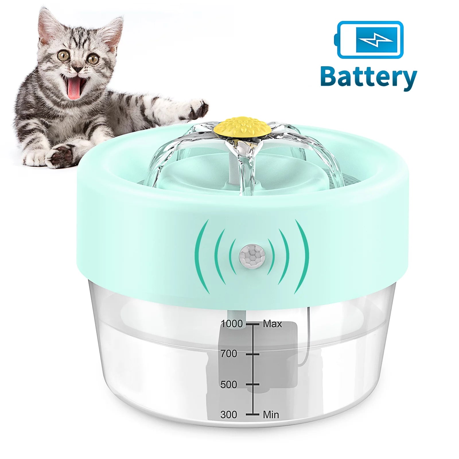 Fuente De Agua Para Gato, Fuente De Agua Para Mascotas Con Batería De 1000Mah. Fuente Automática Para Beber Mascotas, Fuente Para Gato Azul 35 Oz