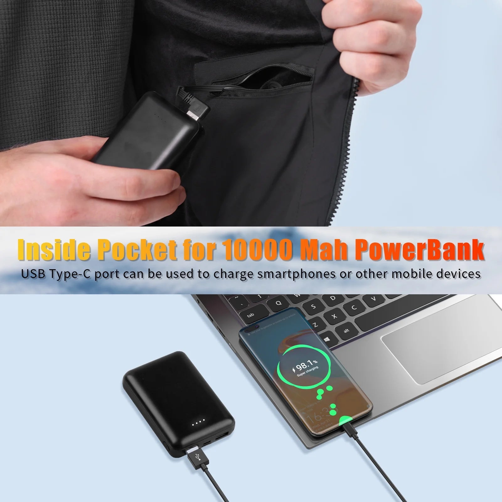Heated Vest Para Hombre Y Mujeres Con Paquete De Batería De 10000Mah, Capucha Calefactable Desmontable Ropa Calefactable, Chaqueta Eléctricamente Calefactada Con 3 Niveles De Temperatura, Talla XL
