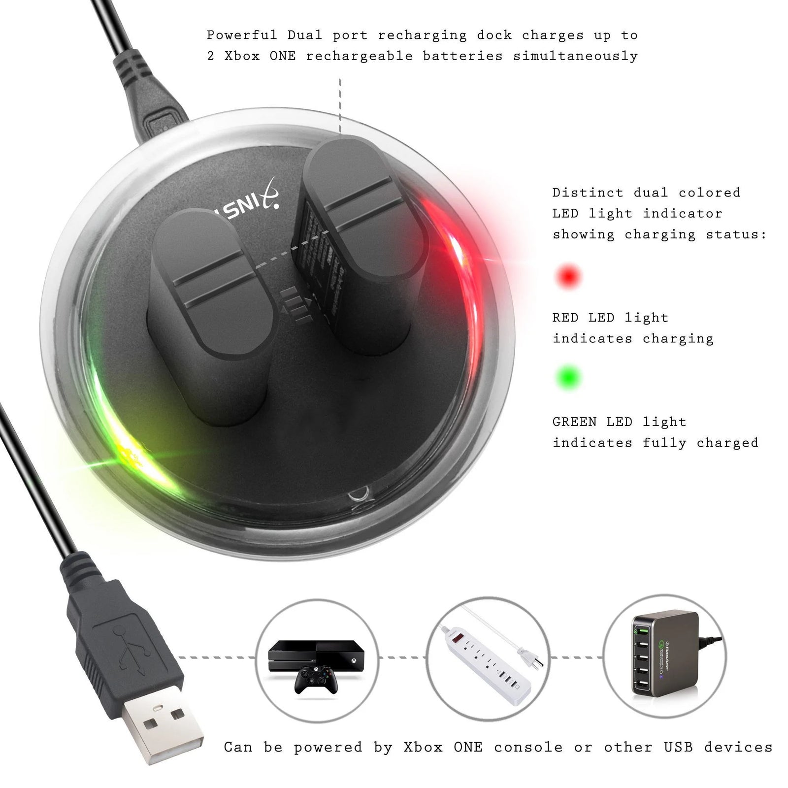Paquete De 2 Baterías Recargables Compatibles Con Xbox Series X, Series S Y Xbox One - Incluye 2 Baterías De 2800Mah Y Estación De Carga - Indicador LED Inteligente