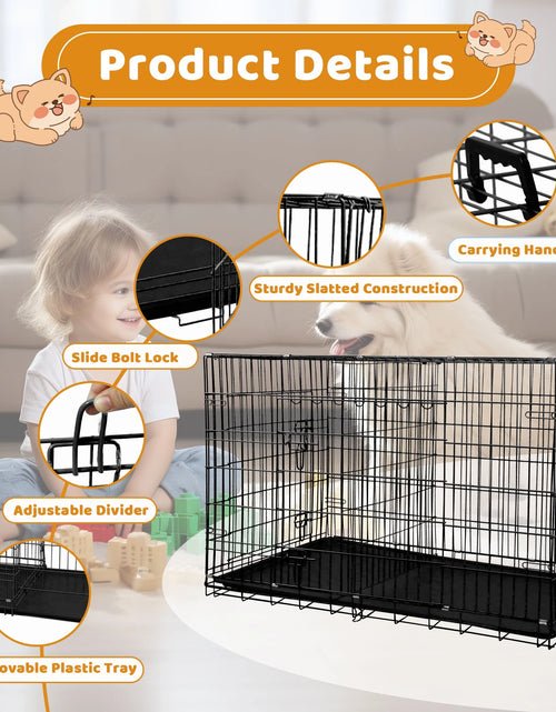 Load image into Gallery viewer, 42 Inch Jaula Para Perro, Jaulas Y Perreras Plegables Grandes Para Perros Grandes Con Asa, Jaula Para Perro De Alambre Metálico De Doble Puerta Para Exteriores Con Bandeja De Plástico Para Perros Medianos, Negro
