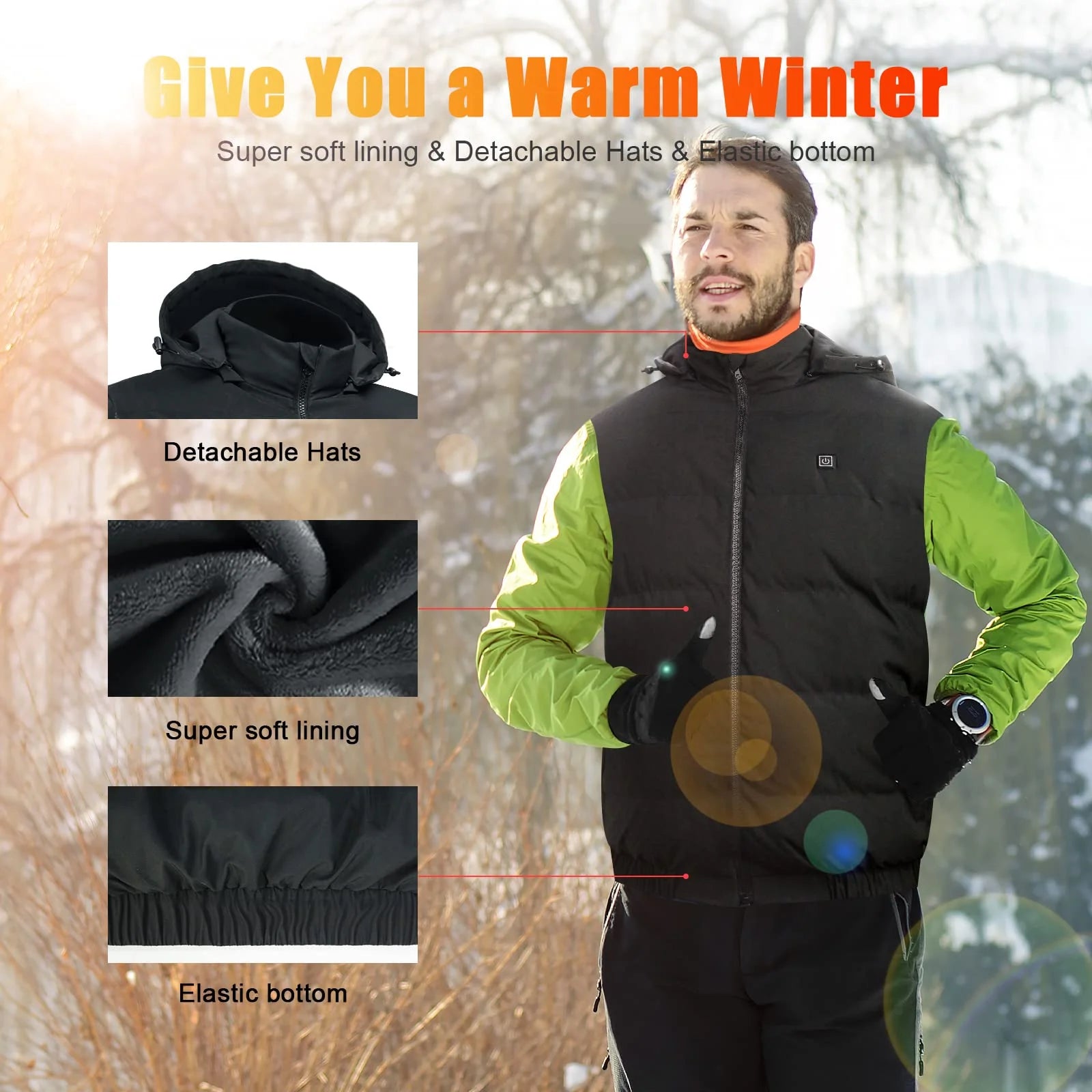 Heated Vest Para Hombre Y Mujeres Con Paquete De Batería De 10000Mah, Capucha Calefactable Desmontable Ropa Calefactable, Chaqueta Eléctricamente Calefactada Con 3 Niveles De Temperatura, Talla XL