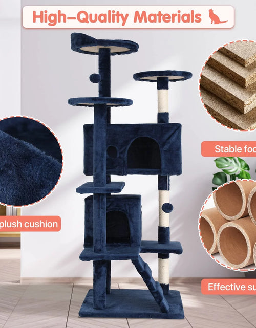 Load image into Gallery viewer, Torre De Juego Cat Tree De 54 in Con Doble Condominio, Poste Rascador Y Percha Para Interiores, Azul Marino
