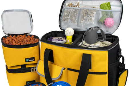 Medium Dog Travel Bag with Food Containers and Bowls, Yellow, 22 L Limit