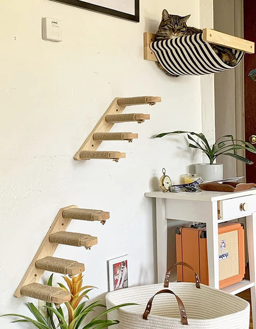 Load image into Gallery viewer, Cat Wall Climbing Shelf Steps Ladder Scratching Post Scratcher Bed Hiding House for Cats Tree Tower Pet Furniture Accessories
