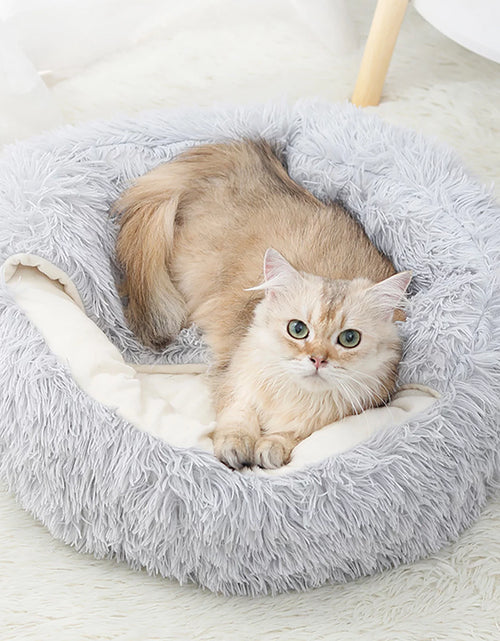 Load image into Gallery viewer, Camas Calmantes Para Perros Y Cama Cueva Para Gatos Con Funda Con Capucha, Camas Redondas Removibles Y Lavables Para Mascotas Pequeñas Y Medianas, Cama Acolchada Antideslizante De Piel Sintética Esponjosa Para Mejorar El Sueño, Se Adapta Hasta 11 Lbs
