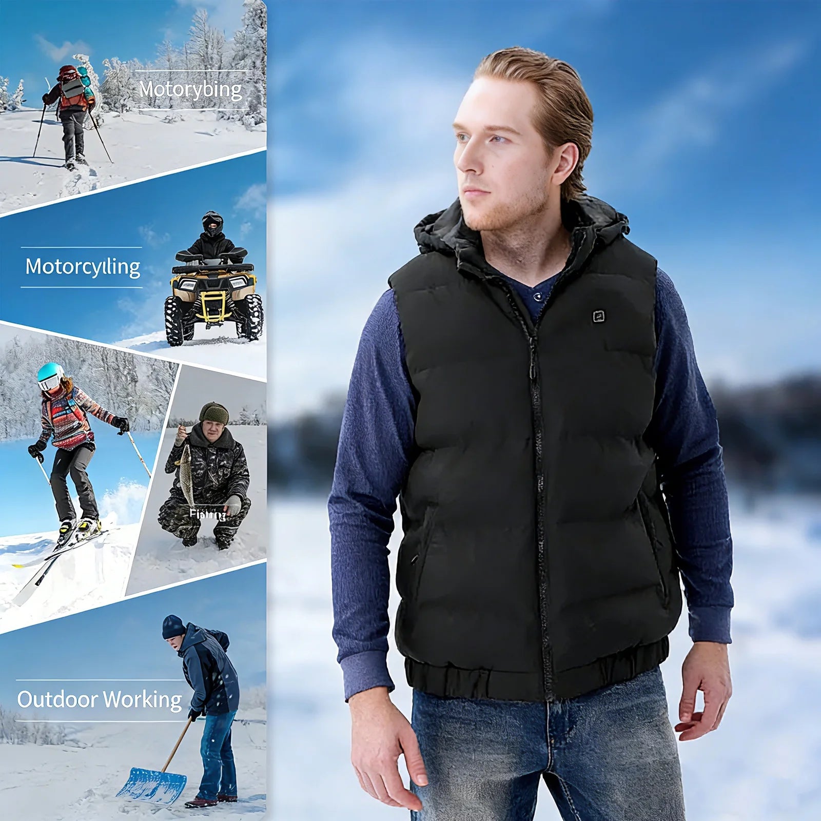 Heated Vest Para Hombre Y Mujeres Con Paquete De Batería De 10000Mah, Capucha Calefactable Desmontable Ropa Calefactable, Chaqueta Eléctricamente Calefactada Con 3 Niveles De Temperatura, Talla XL