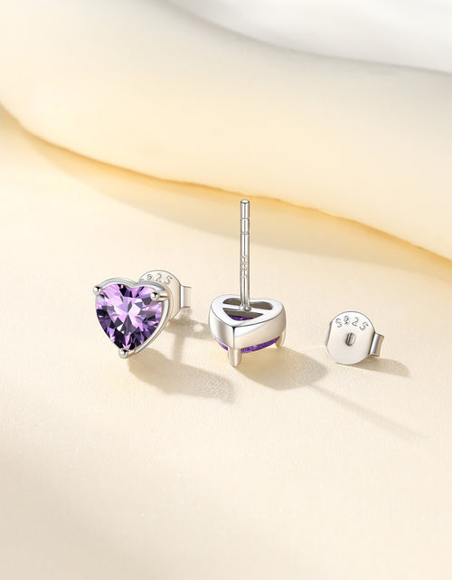 Load image into Gallery viewer, Silver Earrings for Women 925 Sterling Silver Heart Birthstone Stud Earrings Birthday Jewelry Gift
