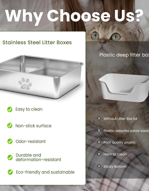 Load image into Gallery viewer, Cat Litter Box with High Sides Large Stainless Steel Cat Litter Pan 23.6" X 15.7" X 5.9"
