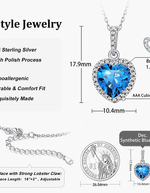 Load image into Gallery viewer, December Synthetic Turquoise Birthstone Necklaces Women Pure 925 Sterling Silver Love Heart Pendant Mother'S Day Gifts for Wife Mom Daughter
