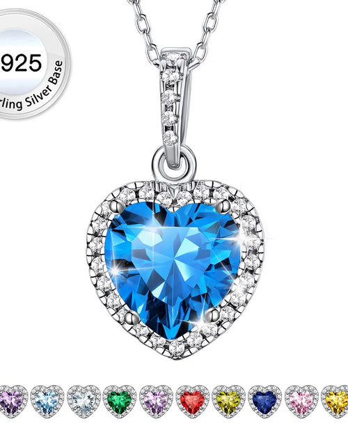 Load image into Gallery viewer, December Synthetic Turquoise Birthstone Necklaces Women Pure 925 Sterling Silver Love Heart Pendant Mother'S Day Gifts for Wife Mom Daughter
