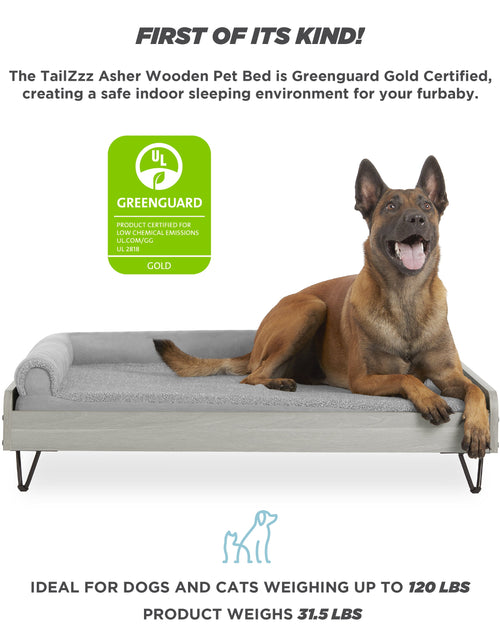 Load image into Gallery viewer, Asher Cama Pequeña Elevada De Madera Para Mascotas Con Colchón, Certificación Greenguard Gold
