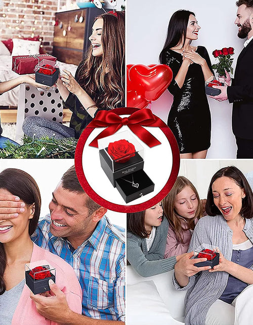 Load image into Gallery viewer, Rosa Roja Real Preservada Con Collar I Love You En 100 Idiomas - Flores Eternas Regalos De Rosas Para Mamá Esposa Novia Ella En Navidad Día De San Valentín Día De La Madre Aniversario Regalos De Cumpleaños Para Mujer
