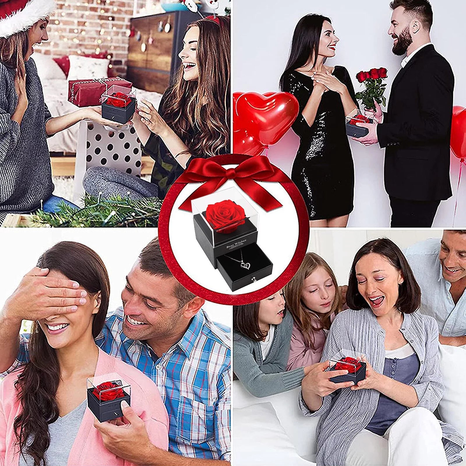 Rosa Roja Real Preservada Con Collar I Love You En 100 Idiomas - Flores Eternas Regalos De Rosas Para Mamá Esposa Novia Ella En Navidad Día De San Valentín Día De La Madre Aniversario Regalos De Cumpleaños Para Mujer