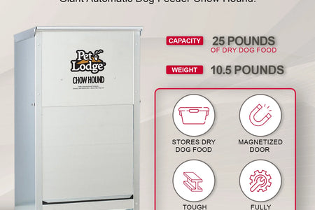 Alimento Seco Automático De Acero Para Perro Chow Hound Capacidad De 25 Libras