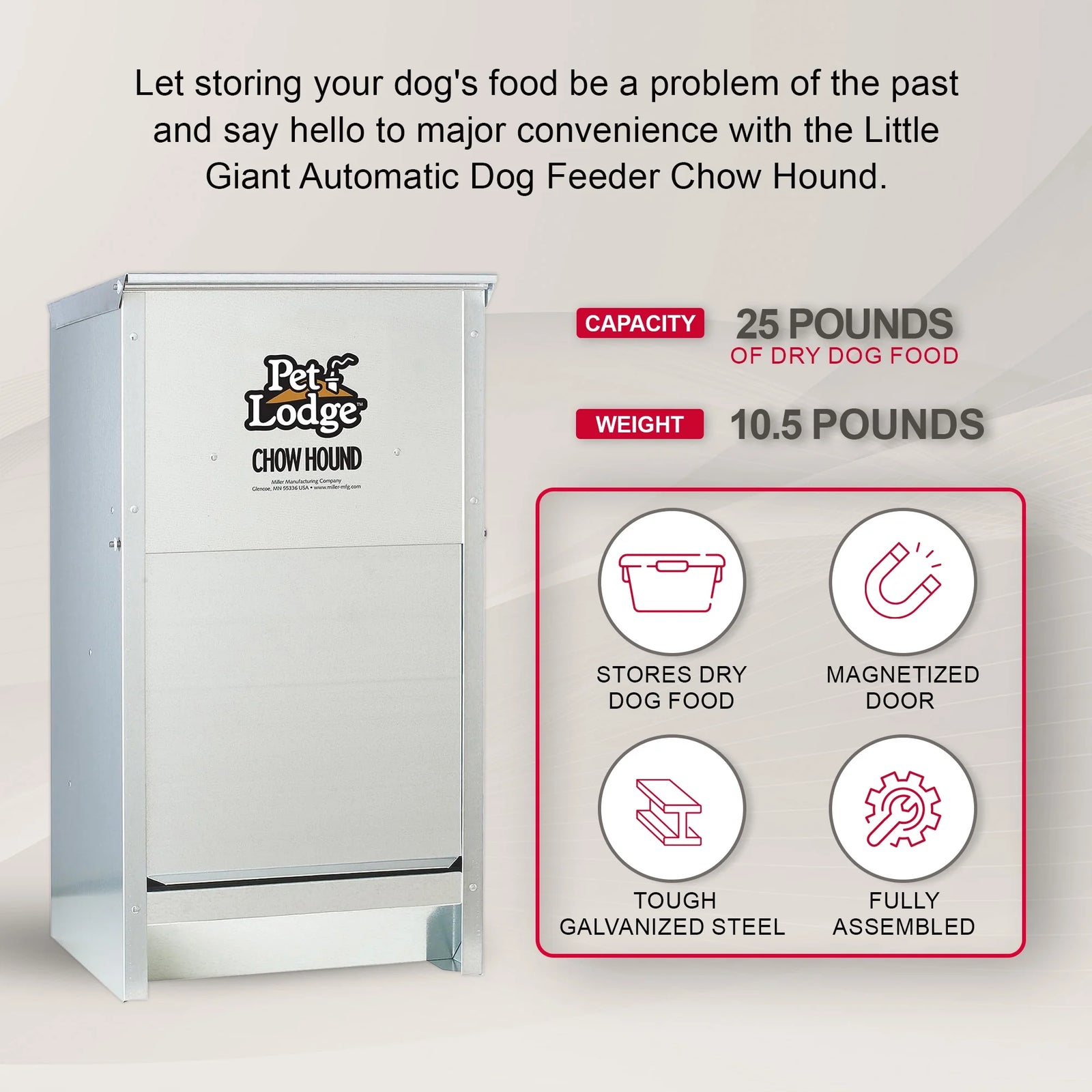 Alimento Seco Automático De Acero Para Perro Chow Hound Capacidad De 25 Libras