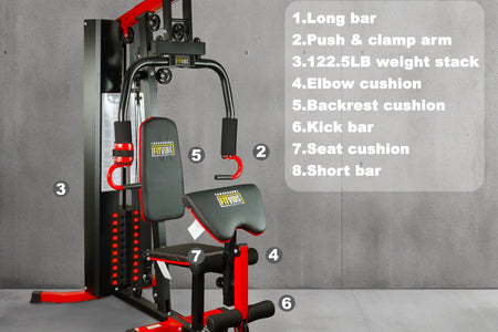 LX750 Multifunctional Full Home Gym System Workout Station with 122.5 Lbs Weight Stack, One Station, Comes with Installation Instruction Video, Ships in 5 Boxes