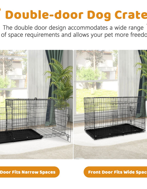 Load image into Gallery viewer, 42 Inch Jaula Para Perro, Jaulas Y Perreras Plegables Grandes Para Perros Grandes Con Asa, Jaula Para Perro De Alambre Metálico De Doble Puerta Para Exteriores Con Bandeja De Plástico Para Perros Medianos, Negro
