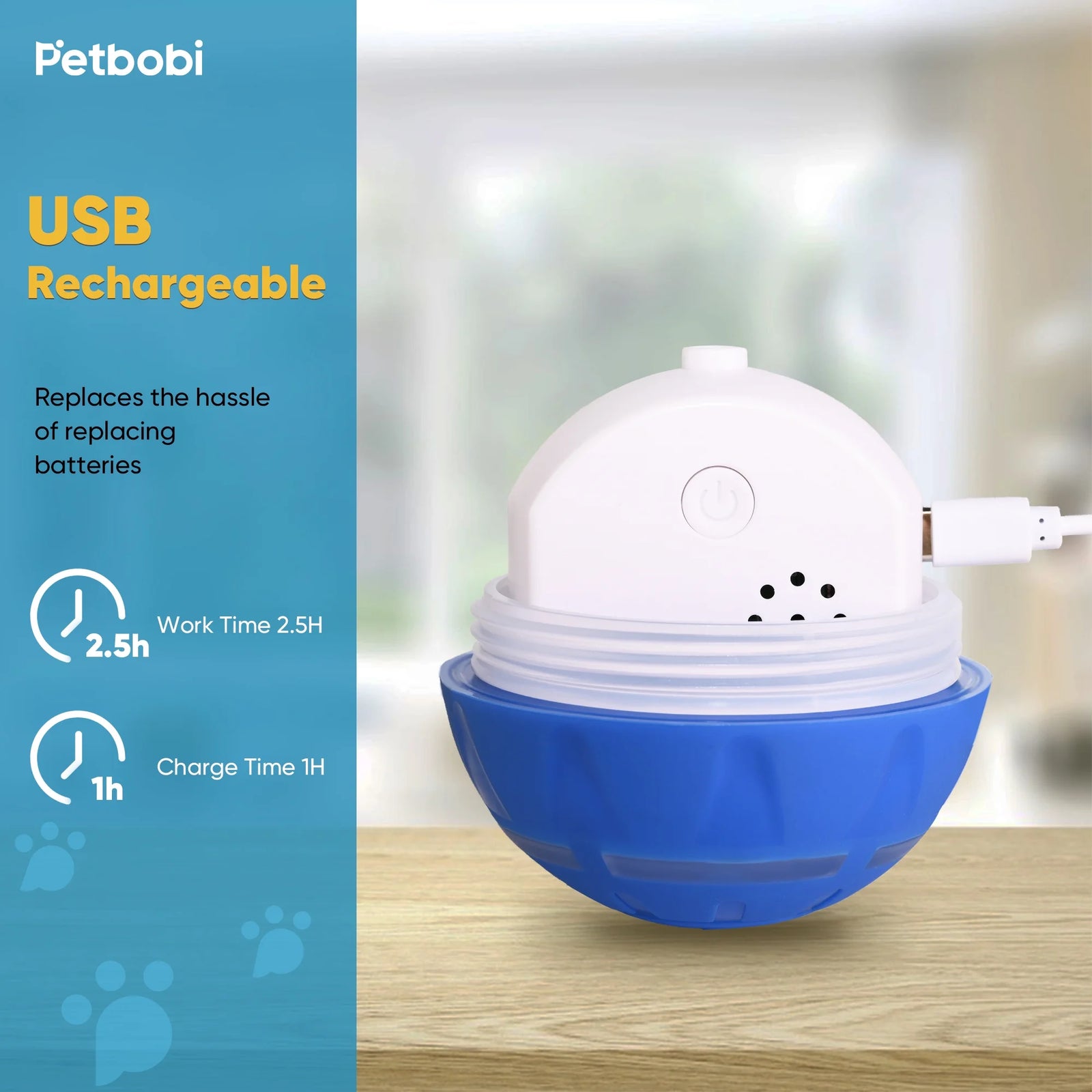 Pelota Interactiva De Juguete Para Perro, Pelota Activa Rodante Para Perros Con Luz LED Intermitente, Pelota De Juguetes Que Se Mueve Y Rebota Para Perros Medianos Y Grandes, Recargable Por USB, Azul