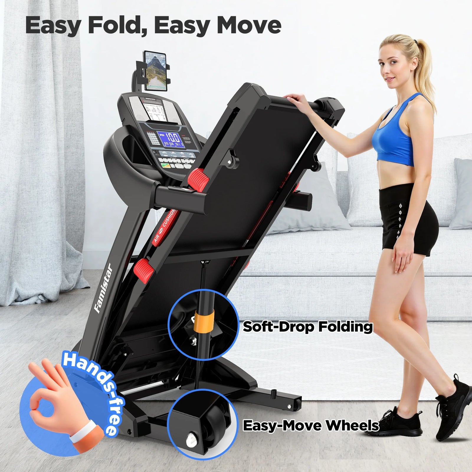 Caminadora Plegable De 5.0HP Para El Hogar Con 20 Inclinaciones Automáticas, Aplicación Inteligente, 300Lbs, Altavoces Bluetooth Hifi, 64 Programas, Velocidad De 12MPH, Máquina De Correr Eléctrica Plegable, Correa Para La Rodilla, Regalo