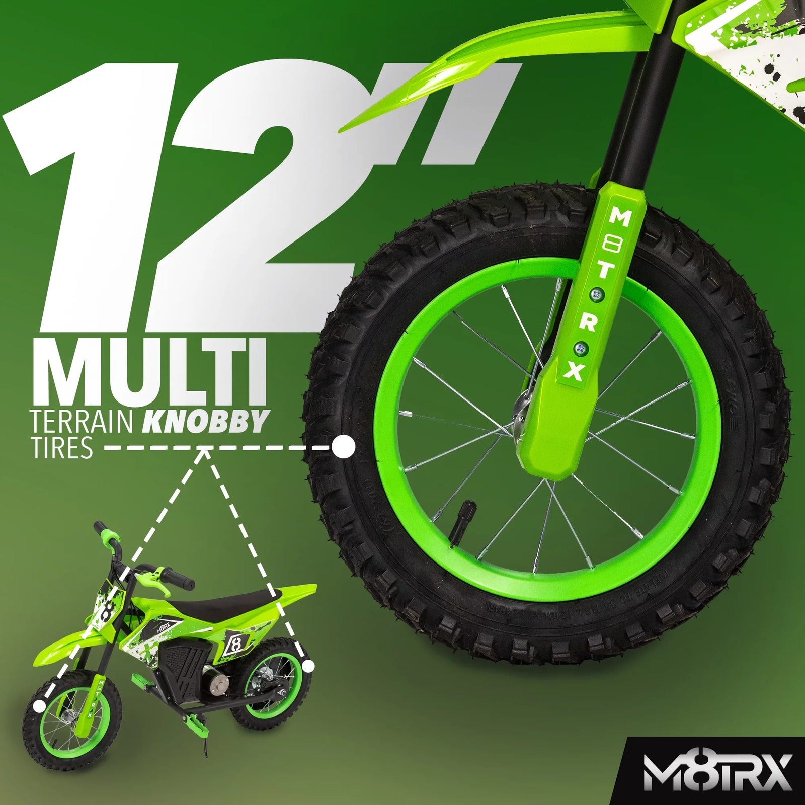 M8TRX Moto De Cross Eléctrica Para Niños Mini Verde De 12V, Motocicleta De Juguete a Batería, Para Niños De 5 Años En Adelante