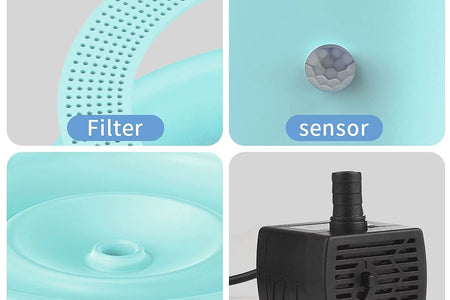 Fuente De Agua Para Gato, Fuente De Agua Para Mascotas Con Batería De 1000Mah. Fuente Automática Para Beber Mascotas, Fuente Para Gato Azul 35 Oz