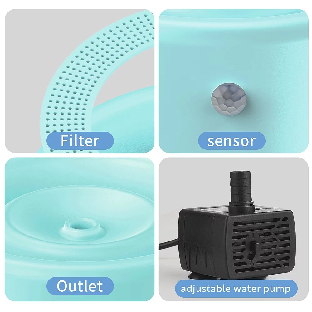 Fuente De Agua Para Gato, Fuente De Agua Para Mascotas Con Batería De 1000Mah. Fuente Automática Para Beber Mascotas, Fuente Para Gato Azul 35 Oz