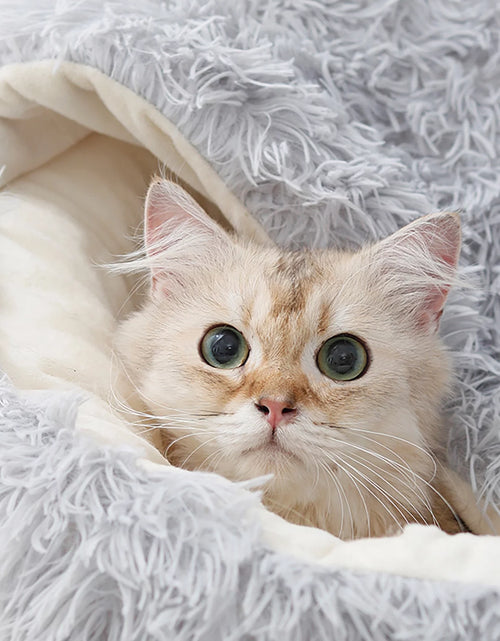 Load image into Gallery viewer, Camas Calmantes Para Perros Y Cama Cueva Para Gatos Con Funda Con Capucha, Camas Redondas Removibles Y Lavables Para Mascotas Pequeñas Y Medianas, Cama Acolchada Antideslizante De Piel Sintética Esponjosa Para Mejorar El Sueño, Se Adapta Hasta 11 Lbs
