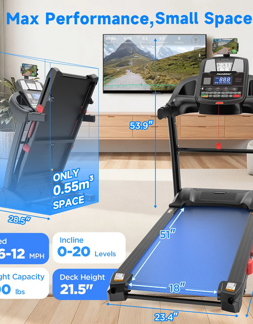 Load image into Gallery viewer, Caminadora Plegable De 5.0HP Para El Hogar Con 20 Inclinaciones Automáticas, Aplicación Inteligente, 300Lbs, Altavoces Bluetooth Hifi, 64 Programas, Velocidad De 12MPH, Máquina De Correr Eléctrica Plegable, Correa Para La Rodilla, Regalo
