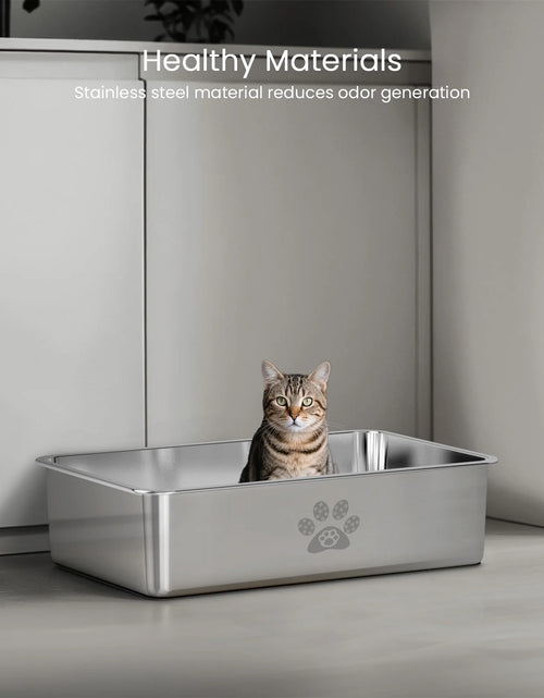 Load image into Gallery viewer, Cat Litter Box with High Sides Large Stainless Steel Cat Litter Pan 23.6" X 15.7" X 5.9"
