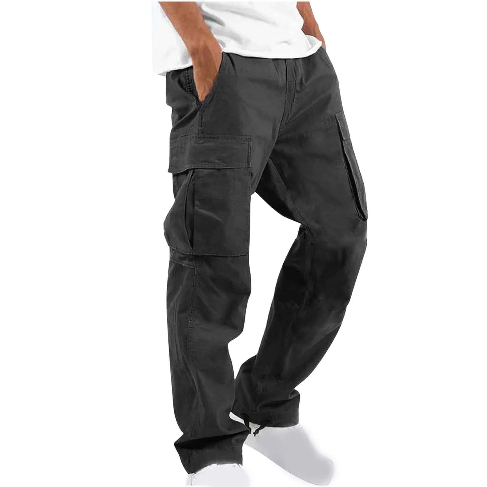 Pantalones Pantalones Largos Para Hombre Sólido 2025 Casual Múltiples Bolsillos Al Aire Libre Tipo Recto Pantalones De Fitness Pantalones Cargo Pantalones Gris