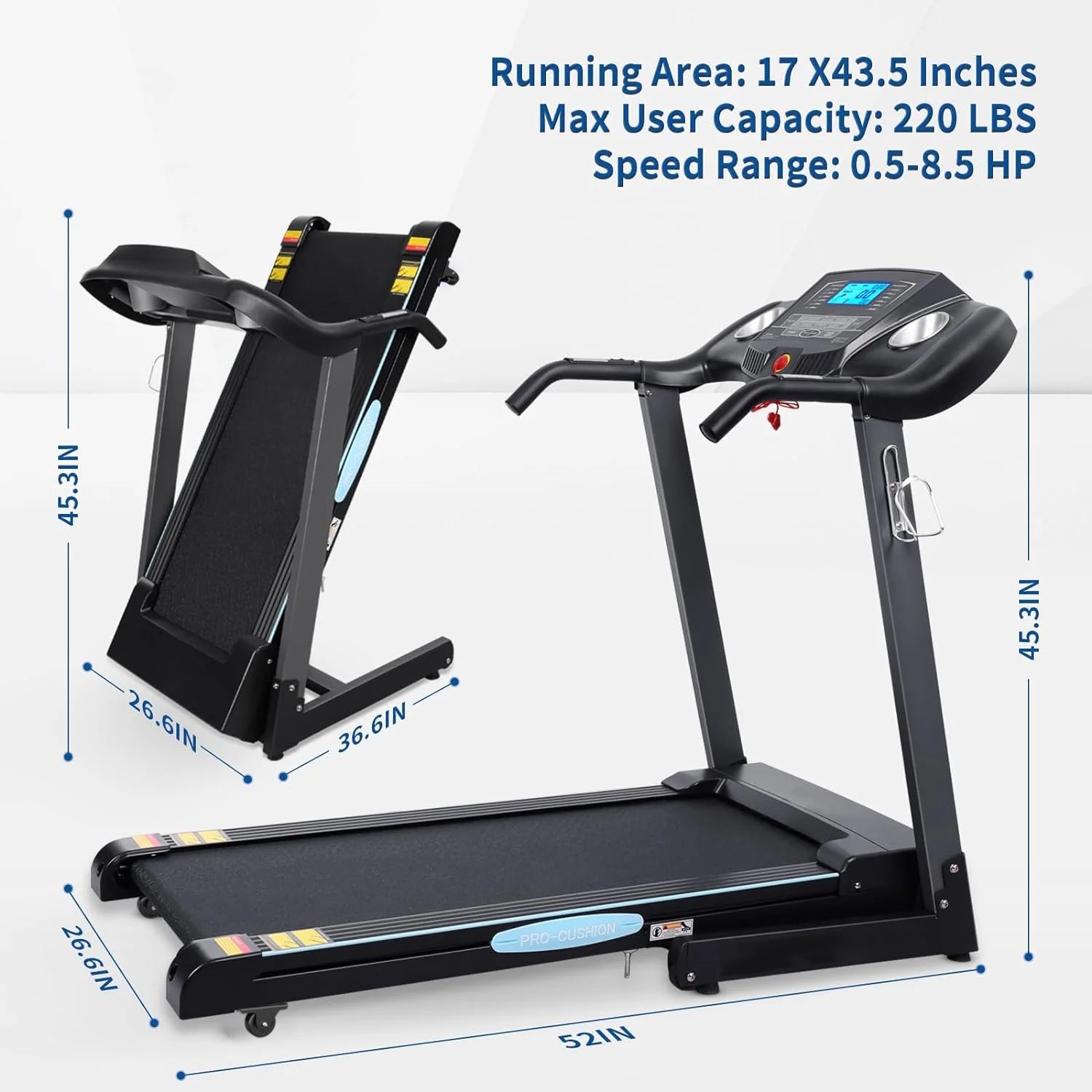 Treadmill 2.5HP Eléctrica Con 12 Niveles Auto Incline Plegable Treadmill Con Monitor LCD 220Lbs 8.5 Mph Rango De Velocidad Para Gimnasio En Casa Ejercicio Fitness